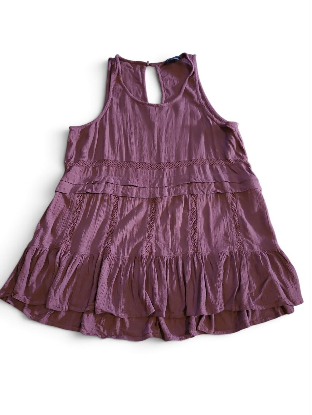 Women's AE Ruffle Lace Peplum Tank Top Medium Purple Wine